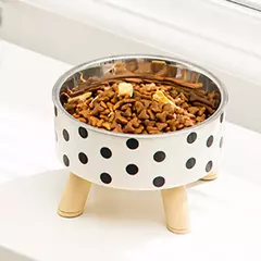 Tigela para cães e gatos com bolinhas xadrez em aço inoxidável antiderrapante fácil de limpar para ambientes internos e externos