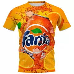 Camiseta Casual de grandes dimensões masculina e feminina, Top de manga curta, Gola redonda, Bebida, Refrigerante, Cola, Fanta Print, 3D, Engraçado, Moda