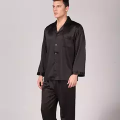 Imagem do Conjunto de pijama de seda fino masculino, manga comprida e calça curta, pijama, calça para dormir