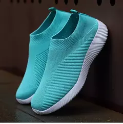 Sapatos rasos elásticos respiráveis para mulheres, tênis leves, calçados esportivos, primavera e verão - loja online
