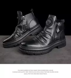 Botas de couro casuais masculinas, Sapatos antiderrapantes confortáveis, Absorção de choque resistente ao desgaste, Sapatos de caminhada masculinos - comprar online