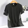 Camiseta de Manga Curta de Seda Gelo Masculina, Top Fino, Secagem Rápida, Respirável, Fitness, Esportes, Corrida, Elasticidade, Estampada, Verão, 5XL