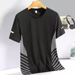 Camiseta de Manga Curta de Seda Gelo Masculina, Top Fino, Secagem Rápida, Respirável, Fitness, Esportes, Corrida, Elasticidade, Estampada, Verão, 5XL