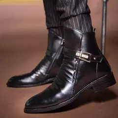 Elegante bota de couro chelsea masculina, sapato de tornozelo masculino, slip-on, vestido formal, moda, outono, inverno