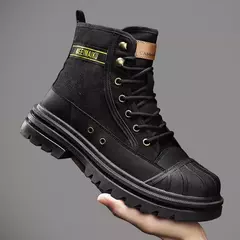 Botas de cano alto de lona respirável masculinas, botas antiderrapantes do deserto, sapatos de segurança com renda, tênis casuais na internet