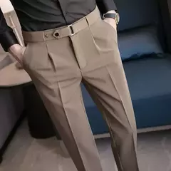 Calça de negócios justa masculina recortada, calça reta elástica, terno masculino de alfaiataria social, estiramento formal tressed, verão, 9 calças recortadas