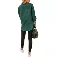 Camisa jeans feminina solta, bolso duplo, manga comprida, jaqueta casual versátil, primavera e outono, nova, 2024