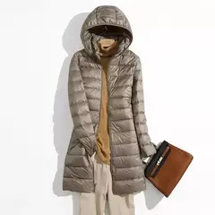 Casaco Puffer Longo Embalável Ultra Leve para Mulheres, Casaco Fino Coreano com Capuz, Feminino, Plus Size, 5XL, 6XL, 7XL, Outono, Inverno na internet