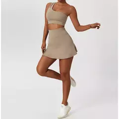 Conjunto de saia de ioga para mulheres, treino de ginástica, sutiã de ombro feminino de cintura alta, sutiã de tênis feminino