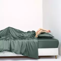 Liv-Conjunto de cama verde puro, 100% seda, cor sólida, lençol plano, fronhas, rainha, colcha de rei, conjuntos de cama para dormir, presente