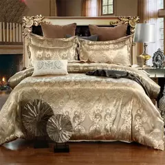 Imagem do High End Jacquard Bedding Set, Luxo, Europeu, Conjuntos de cama de casamento, Rainha, American Satin, Double Duvet Cover,
