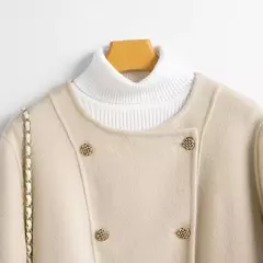 WwiyNee-casacos curtos de lã dupla face para mulheres, casacos bege, pescoço O, trespassado, outono, inverno, novo, H1343011, 2022 na internet
