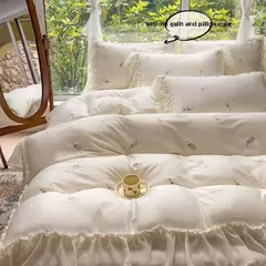 Elegante Rosa Bordado Bedding Set, Lace Duvet Cover Set, 1 Capa de Edredão, 2 Fronha, sem Núcleo, Quarto, Guest, 3Pcs