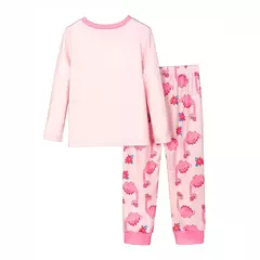 Pijamas de 2 partes com impressão de dinossauro para meninas, pijamas de manga comprida com pescoço redondo, roupas de noite princesa, conforto-friendly - loja online