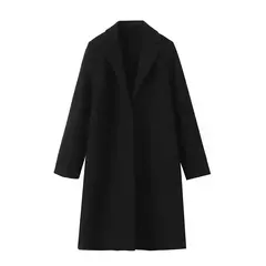 Willshela-Trincheira longa de ponto aberto feminino, decote em v vintage, mangas completas, roupas femininas chiques, moda sólida - loja online