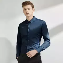 Camisa elástica de manga comprida masculina, camisa gola alta, sem engomar, vestido de negócios, traje profissional de trabalho na internet