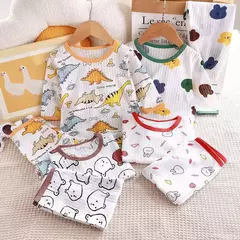Conjunto de roupas domésticas de algodão puro para crianças, pijama fino para meninos e meninas, roupas com ar condicionado, manga três quartos, 2024, novo - comprar online
