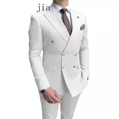 Fato de negócio trespassado masculino, casaco monocromático masculino, blazers de casamento finos, jaqueta, calças, nova moda, 2 peças, 2024 - Wolf Magazine