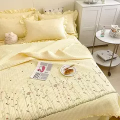 Novo conjunto de colcha de verão chiffon acolchoado menina coração lavado algodão babados capa de cama de casal