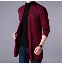 Cardigã fino de malha masculino, 5 cores, casacos de suéter, jaqueta justa, monocromática, roupa casual, novo, 2023 - comprar online