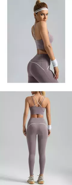 PINGNIAO-Calças e Sutiã Yoga de Cintura Alta para Mulheres, Alça Cruzada, Terno Esportivo, Fitness Wear, Design De Linha