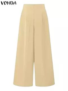 Vonda-Calça de perna larga, cintura alta com zíper, calça palazzo comprida, monocromática, elegante, escritório, moda, casual, verão, 2022