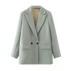 Imagem do TRAF-Blazer de trespassado feminino, gola entalhada, manga comprida, chique, senhora do escritório, casaco vintage, casacos femininos, tops elegantes, moda