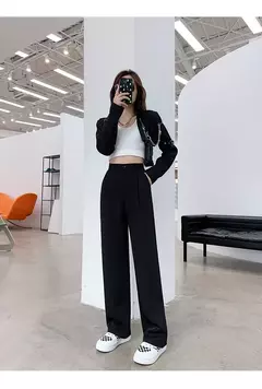 Calça feminina de cintura alta até o chão, branca, solta, perna larga, feminina de escritório, reta, roupas longas, senhoras, outono, inverno - comprar online