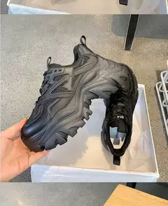 Imagem do 2024 novo verão preto chunky tênis casuais feminino nova moda plataforma sapatos esportivos femininos malha sapatos de plataforma de couro