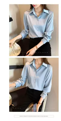 Camisa casual feminina de chiffon, manga comprida, blusa solta sólida, tops para senhora do escritório, moda feminina, S-4XL, primavera e outono - comprar online