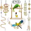 8 pçs conjunto combinação papagaio pássaro brinquedos artigos de madeira mordida pet pássaro brinquedos para papagaio treinamento pássaro brinquedo balanço bola sino em pé