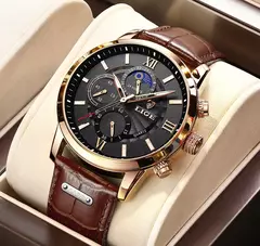 LIGE-Relógio de quartzo de couro marrom de luxo masculino, relógio impermeável, relógios esportivos, marca superior, casual, novo, 2022 na internet