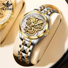 OUPINKE-impermeável relógio mecânico automático para casal, tungstênio tira de aço, movimento importado, dourado, luxo, original - comprar online