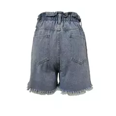 Cintura alta elástica feminina Shorts jeans com dois botões com buracos quebrados, vestido metade do corpo, calça feminina de borla, mini jeans para pernas, emenda, 2024 - comprar online