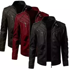 Jaqueta masculina de couro PU falso, casacos masculinos slim fit, outwear preto - comprar online