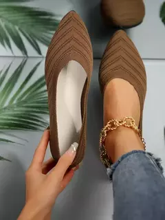 Sapatilhas femininas de malha, sapatilhas casuais, dedo do pé pontiagudo, mocassins para barcos de escritório, cor sólida, novo, 2022, 2024