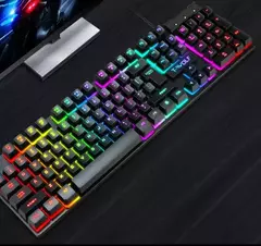 Imagem do Kit de teclado e mouse para jogos RGB retroiluminado USB com fio teclado e mouse para computador combo 104 teclas para PC Gamer Laptop