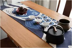 Imagem do Simples chinês Lotus Table Runner, japonês Wave Table Flag, Koi Fish Toalha de Mesa, Acessórios para Cerimônia do Chá, Estilo Nacional