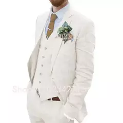 Smoking Do Noivo Para Casamento Groomsman, Terno Masculino, Traje De Linho, Calças Jaqueta E Coletes, 3 PCs, Summer Beach Smoking, 2023 - loja online