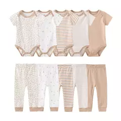 Conjuntos de roupas de algodão unissex para bebê recém-nascido, bodysuits e calças, desenhos animados, manga curta, bebê menino e menina, 6 unid, 9 unid, 10 unid - loja online