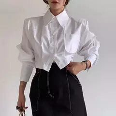 Imagem do Camisa curta versátil e solta para mulher, nicho Design Sense, alça traseira oca, outono