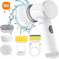 Imagem do Xiaomi 5 em 1 poderosa escova de limpeza elétrica rotação purificador escova limpeza profunda com 5 cabeças substituíveis para banheiro cozinha