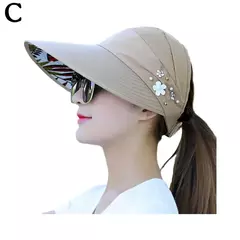 Chapéu de sol dobrável de aba larga feminino, viseira de praia anti-UV, chapéu casual feminino, moda férias de verão - comprar online