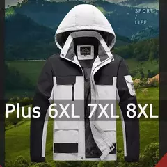 Jaqueta com capuz impermeável para homens, blusão ao ar livre, roupas esportivas, tamanho grande, campo, escalada, plus size, 5XL, 6XL, 7XL, 8XL