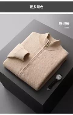 Cardigã de cashmere com gola alta masculino 100% pura, suéter espesso, blusa casual de malha, tamanho grande, quente, outono, inverno, novo