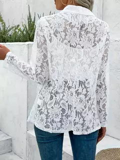 Jaqueta de manga longa de renda feminina, casacos de cor sólida, Design simples oco, Versátil, Moda, Primavera, Verão, Novo, 2024