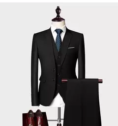 Terno casual de negócios masculino para casamentos, blazer genuíno, colete e calças, grande e alto, colete slim fit, calças de vestido, tamanho EUA na internet