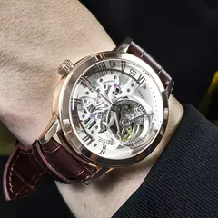 OBLVLO Luxo Retrô Casual Masculino Esqueleto Automático Relógios Mecânico Pulseira Pele de Bezerro Vidro Cristal Mineral Mostrador À Prova D' Água 45 VM - comprar online