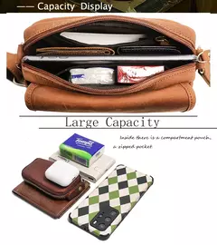 Bolsa de ombro retrô de couro genuíno masculina, grande capacidade, bolsa transversal diagonal, bolsa pequena para iPad, cavalo louco - comprar online