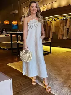Imagem do Vestido maxi solto sem mangas feminino, monocromático, halter de flores, festa elegante, streetwear, moda feminina, Novo, 3D, 2024